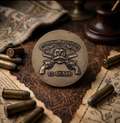 El Guapo Hand Finished Laser Engraved Brass Challenge Coin